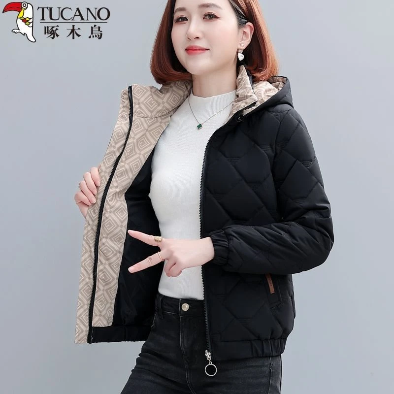 啄木鳥短款棉衣女2023年新款棉服洋气女士小棉袄妈妈冬季加厚外套