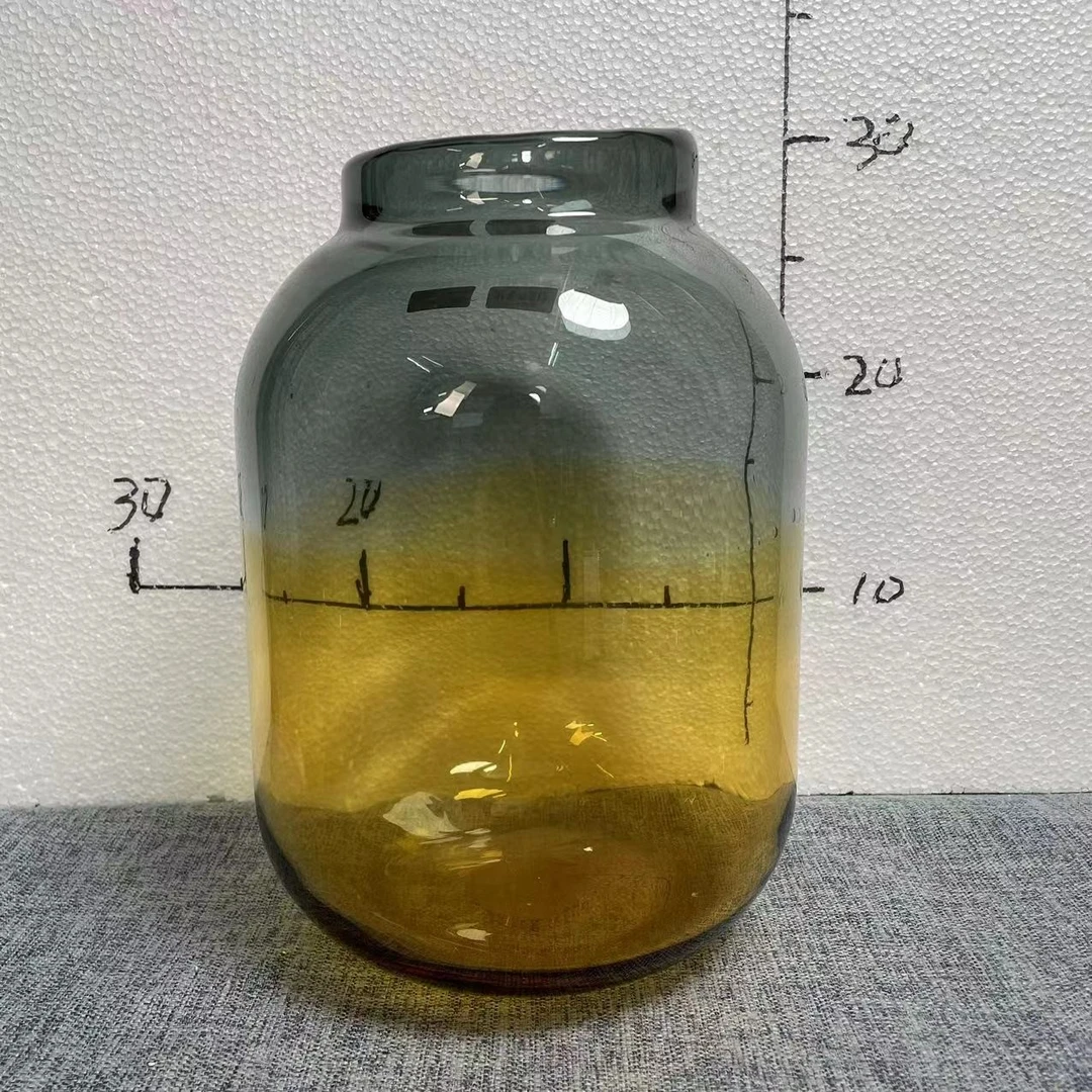 【甄选】欧式轻奢琥珀色灰色拼接琉璃花瓶时尚简约高档花卉装HW-01