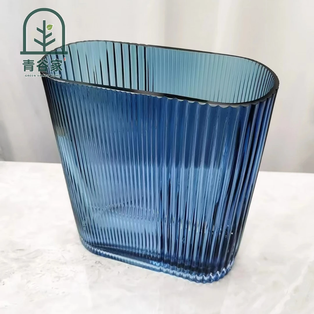 【甄选】A994 现代轻奢简约烟蓝色玻璃高档插花花瓶
