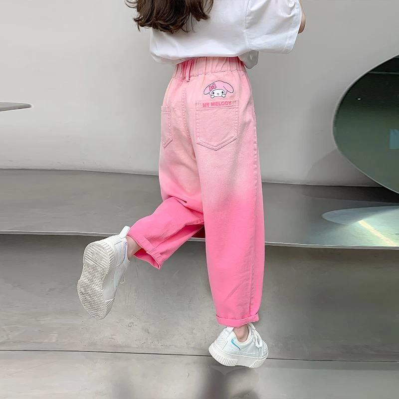 女童夏季牛仔裤2025新款儿童洋气加绒女孩公主风渐变休闲裤百搭潮