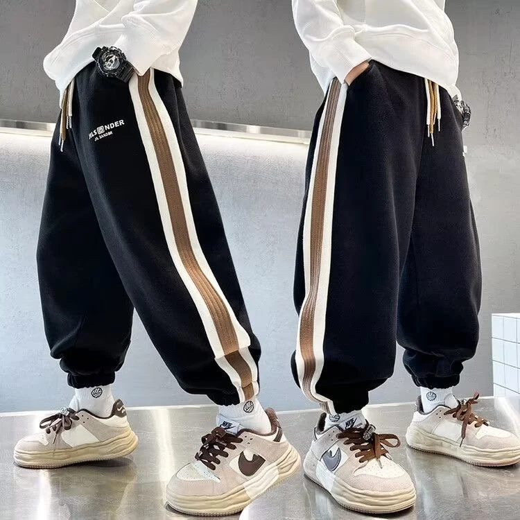 男童卫裤秋冬款中大童运动休闲裤子2023新款儿童加绒加厚运动裤潮