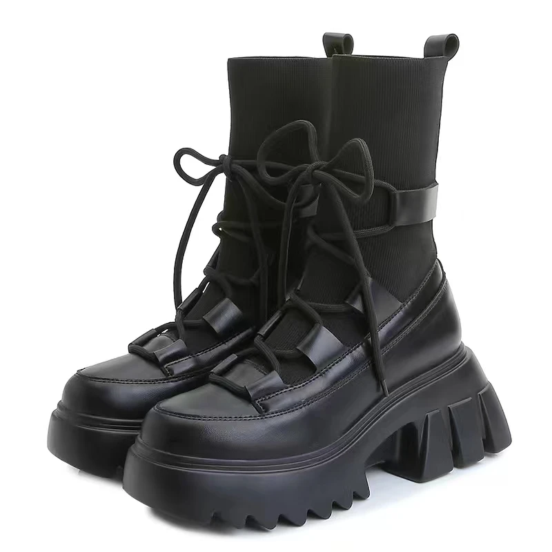 肥仔推荐076-1 秋冬新款时尚弹力靴百搭厚底短靴马丁靴英伦风