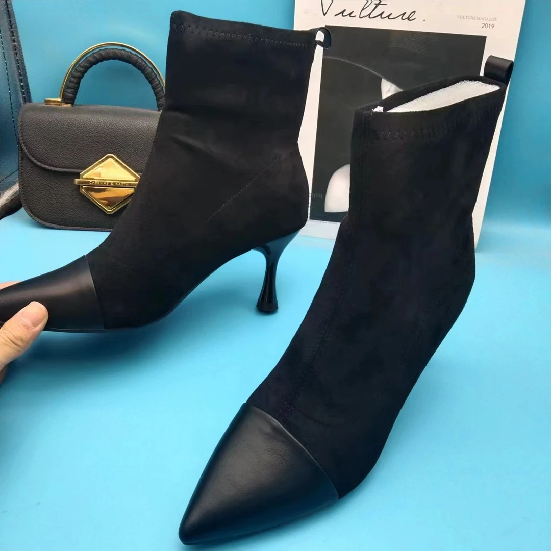 肥仔严选 3318-1 秋冬气质时尚细跟靴尖头单里百搭短靴