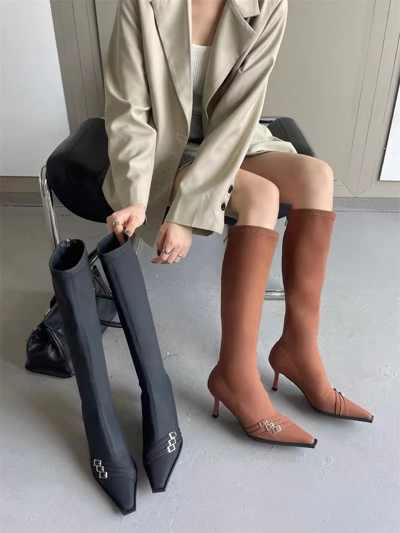 肥仔女鞋  966-33  秋冬新款时尚百搭气质尖头骑士长靴长筒女靴女