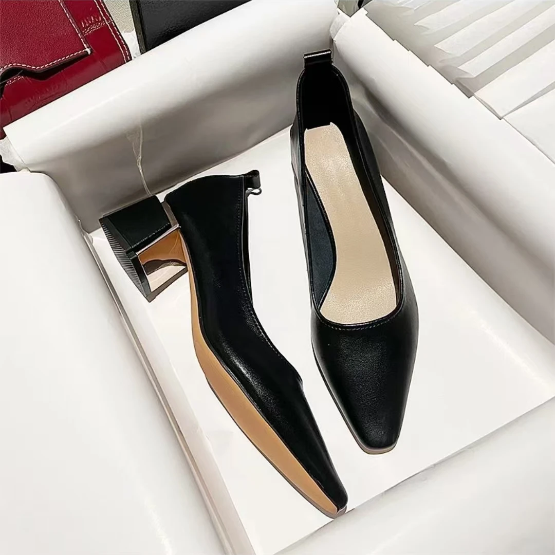 肥仔推荐 630-888 新款尖头时尚气质舒适设计感粗跟女士高跟单鞋