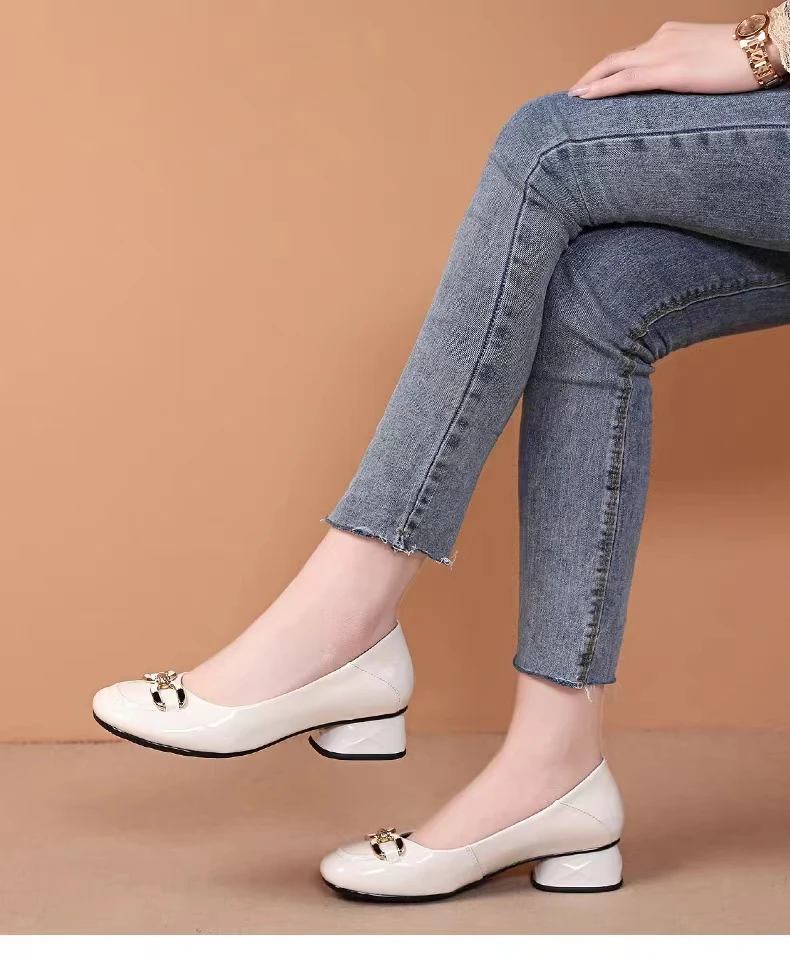 肥仔推荐 188-1 方头气质百搭新款时尚粗跟单鞋