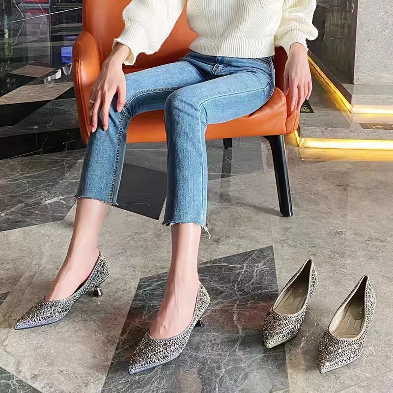 肥仔推荐 733-6 四季气质尖头时尚百搭细跟单鞋低跟高跟鞋