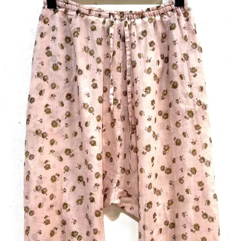 左岸迷香原创设计粉绿花家居休闲裤SSH009