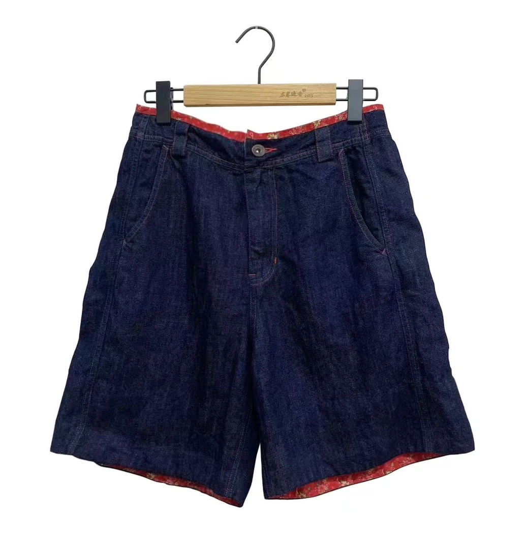 左岸迷香 牛仔短裤 蓝色水洗时尚宽松深蓝设计师经典