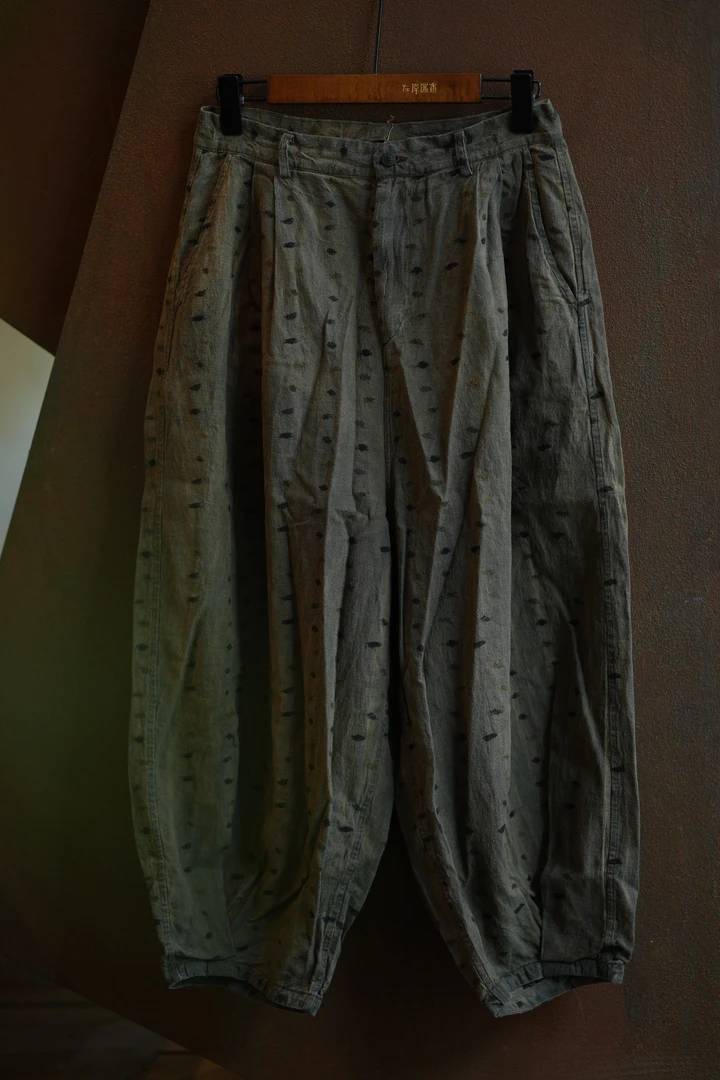 左岸迷香春夏新款裤子休闲裤阔腿裤 烟灰色植物染收脚裤 SS3007