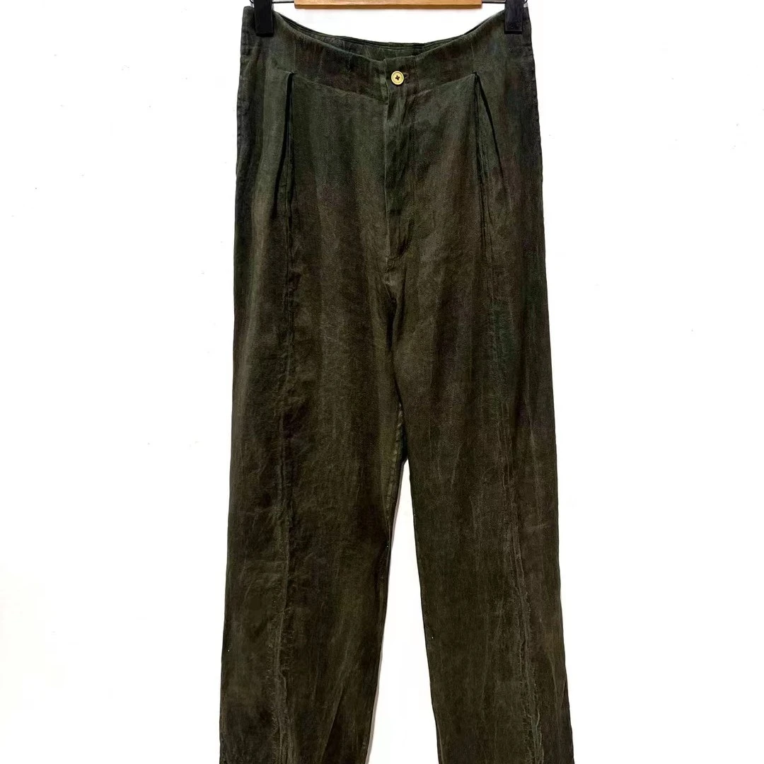 左岸迷香原创设计植物染棉丝复古纯色长款休闲裤SS3015