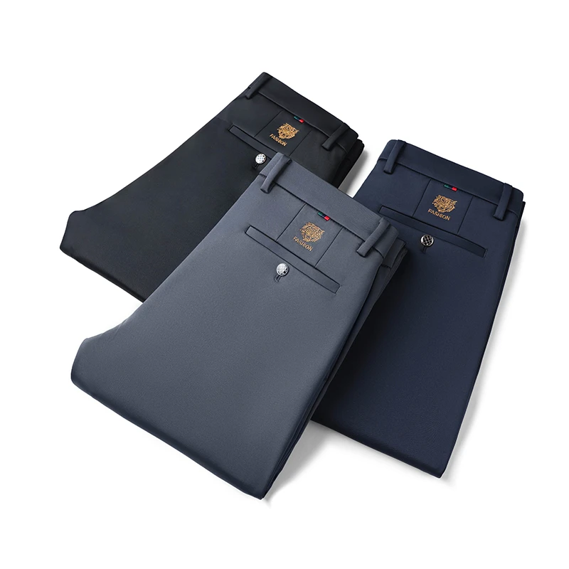 秋冬新款加厚精工刺绣四面弹力休闲商务裤