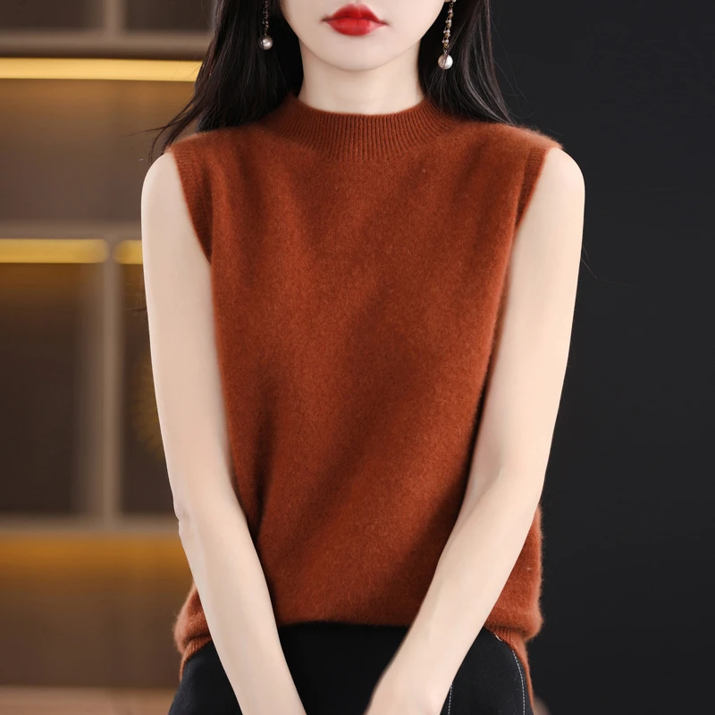 【无袖半高】NJR-1114女士羊毛衫宽松百搭纯色打底内穿针织秋冬显瘦