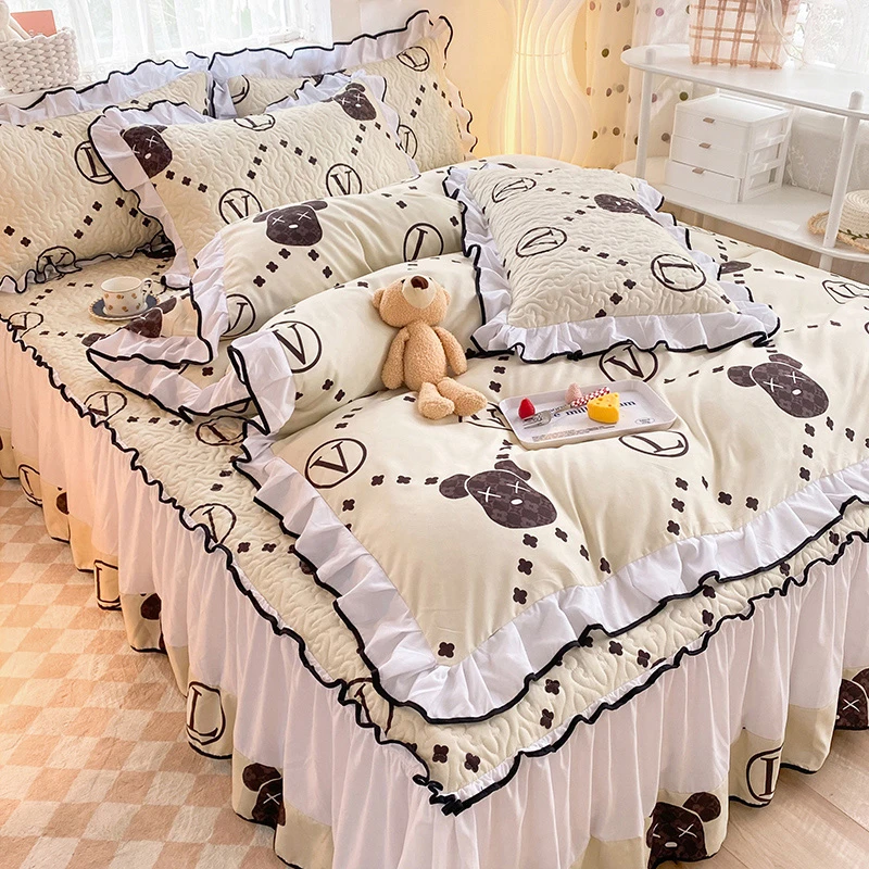 韩式加厚夹棉床裙四件套少女心公主风被套床罩非纯棉全棉床上用品