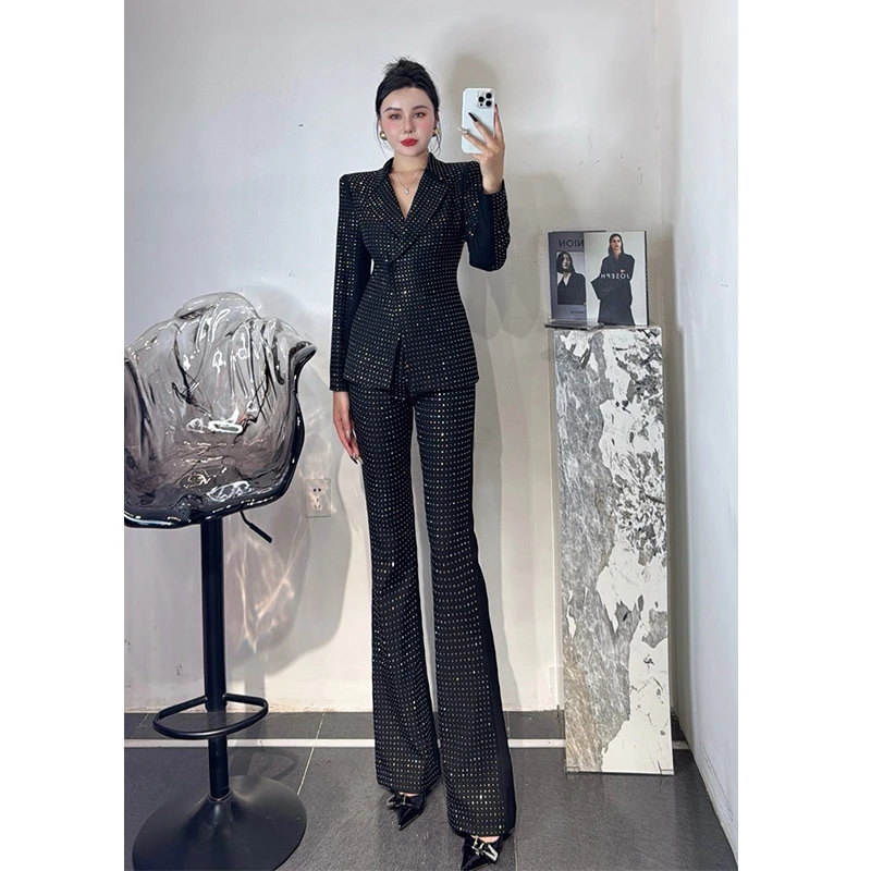 奢华秋冬钻修身显瘦高级女总裁套装气质西装正装两件套欧美女装