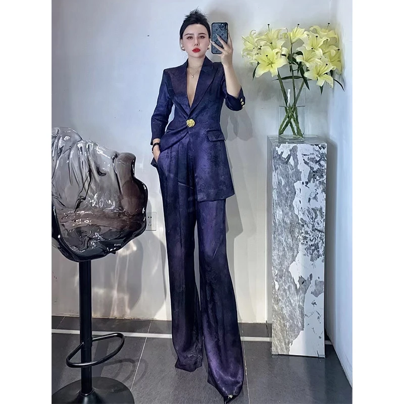 女总裁高端职业装复古高腰显瘦职业西装套装两件套美业老板西服套