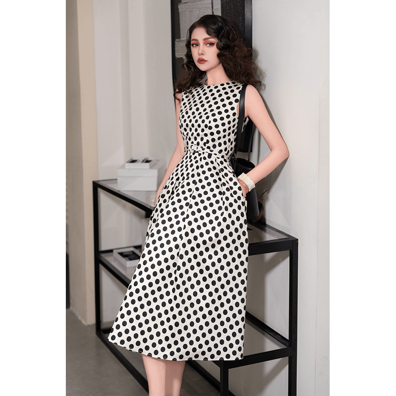 法式名媛波点连衣裙时尚复古轻奢气质收腰显瘦赫本风印花裙反季