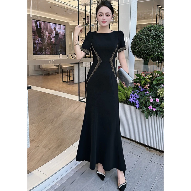 宴会高端晚礼服修身显瘦结婚长款高贵酒红色宴会婚礼新娘妈妈礼服