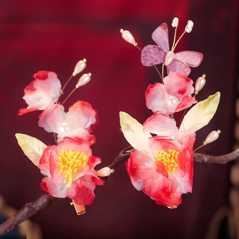 渐变色烫花绢花蝴蝶发夹汉服头饰古风原创设计纯手工制作高档发饰