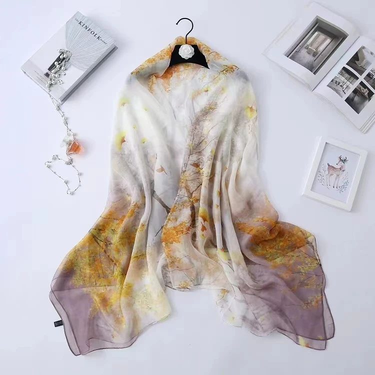 枫树叶 140*180新款优柔纱丝巾女印花韩版百搭装饰围巾防晒披肩