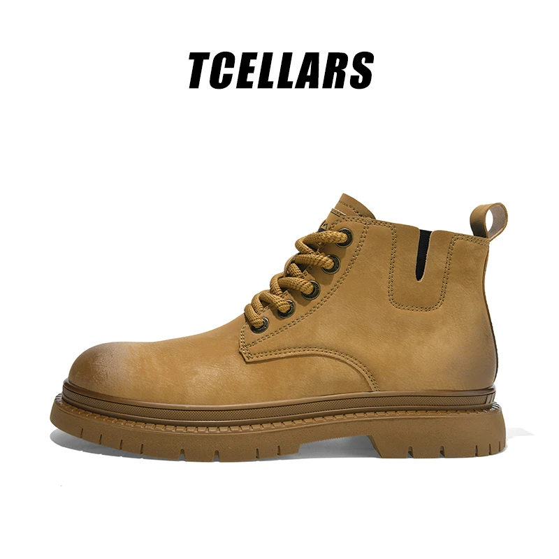 TCELLARS厚底马丁靴龙年新款英伦复古潮流工装靴高帮马丁靴枫叶黄