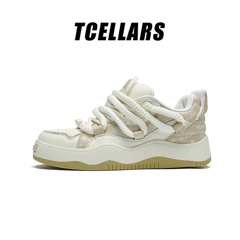 TCELLARS新款百搭潮流板鞋运动时尚休闲鞋厚底透气情侣鞋 卡其白
