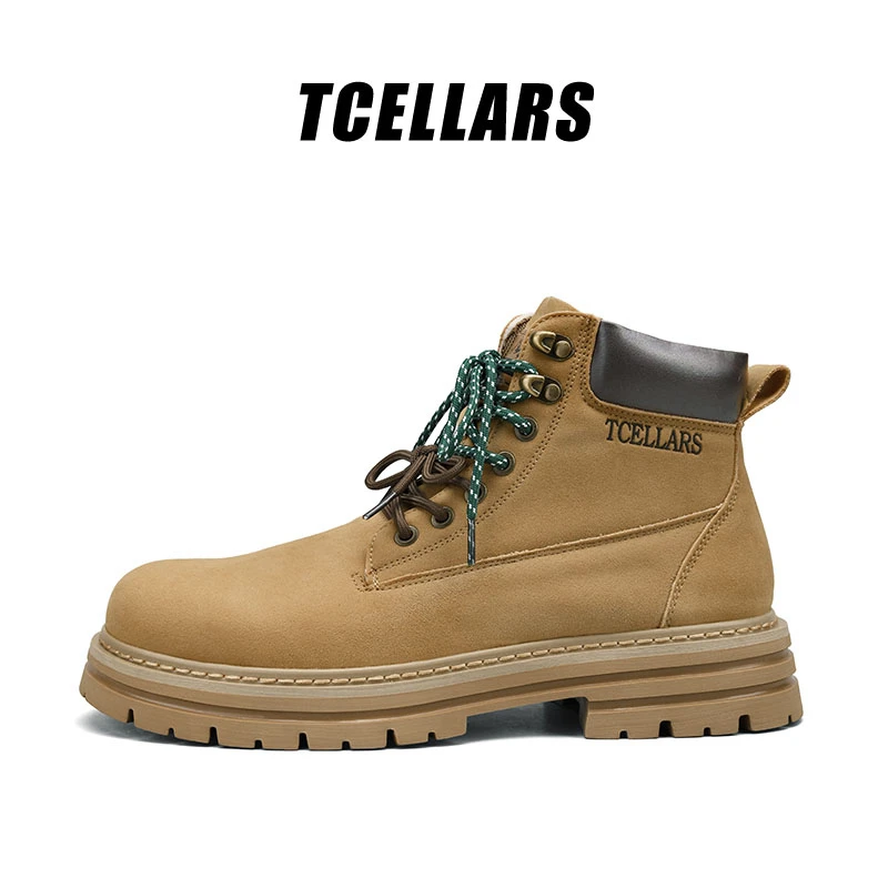 TCELLARS马丁靴男款四季百搭高帮厚底户外工装靴英伦风增高大黄靴