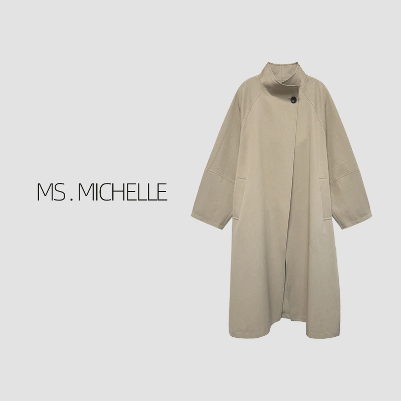 MS.MICHELLE 秋季新品 极简风宽松休闲酷飒立领风衣外套5075