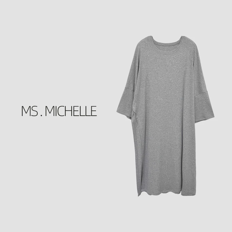 MS.MICHELLE 小众设计休闲宽松T恤裙开叉连衣裙9058