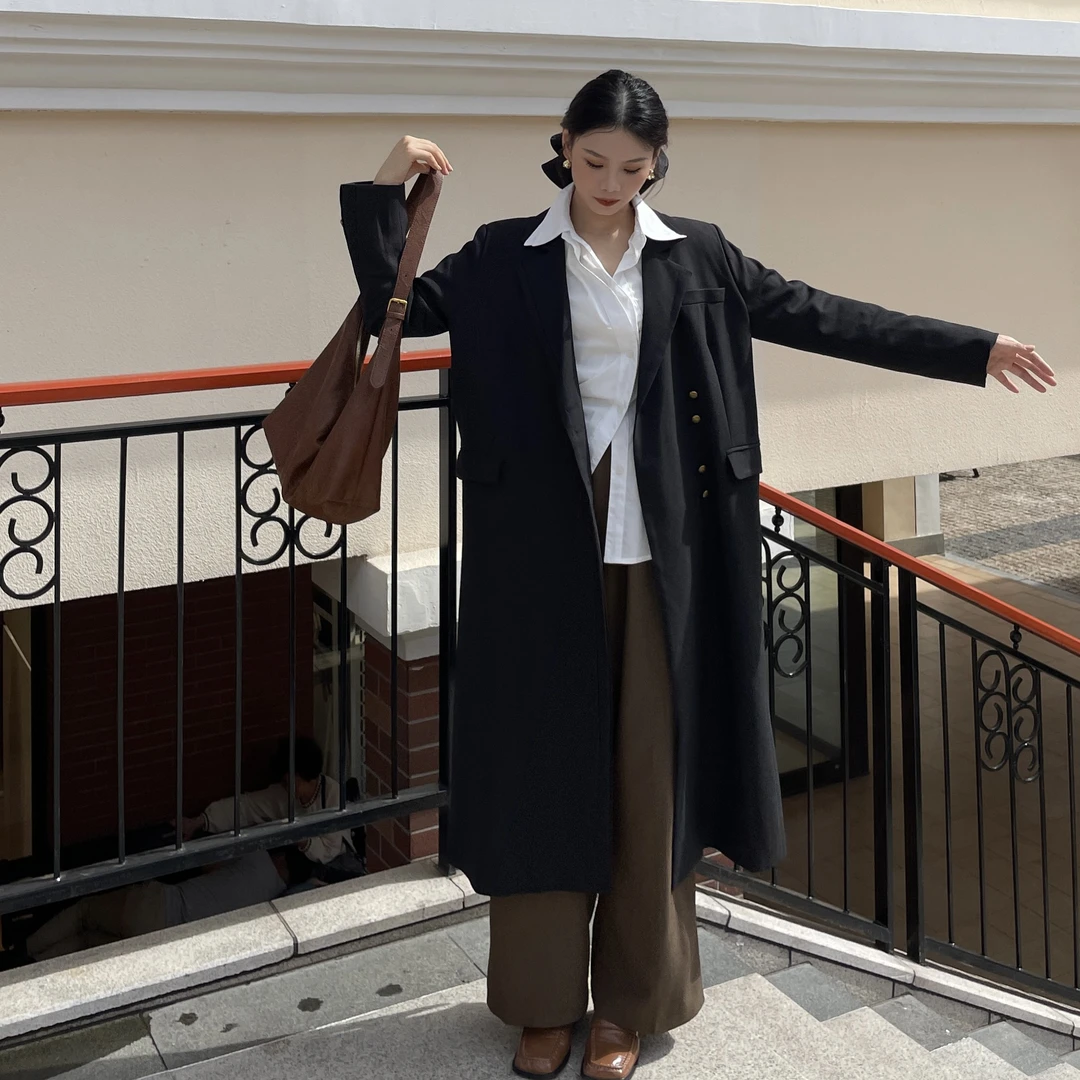Zdenka 翻领长款秋季英伦风气质西装风衣