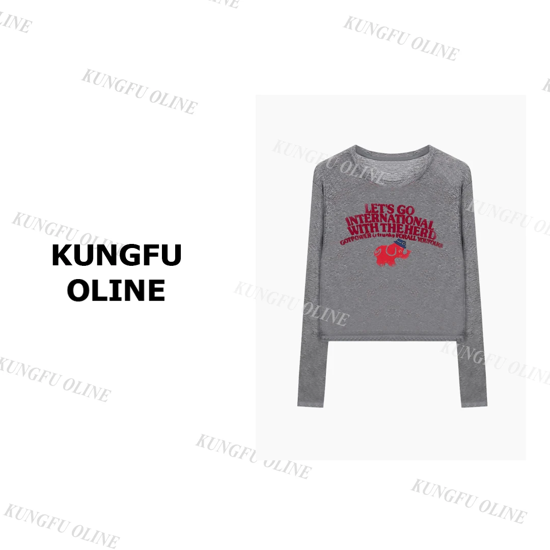 【杨咩咩】小象长袖女早秋时髦新款百搭显瘦圆领印花潮流上衣CT6125