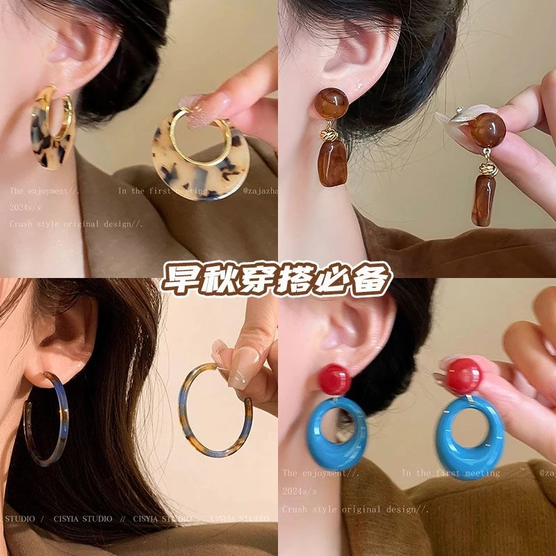 钟楚曦同款美拉德豹纹耳钉女夸张独特气质复古耳环轻奢高级感耳饰