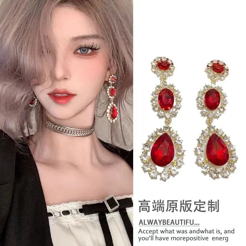 复古宫廷奢华夸张摩登港风古典配搭旗袍红色气质新娘耳环耳钉耳夹