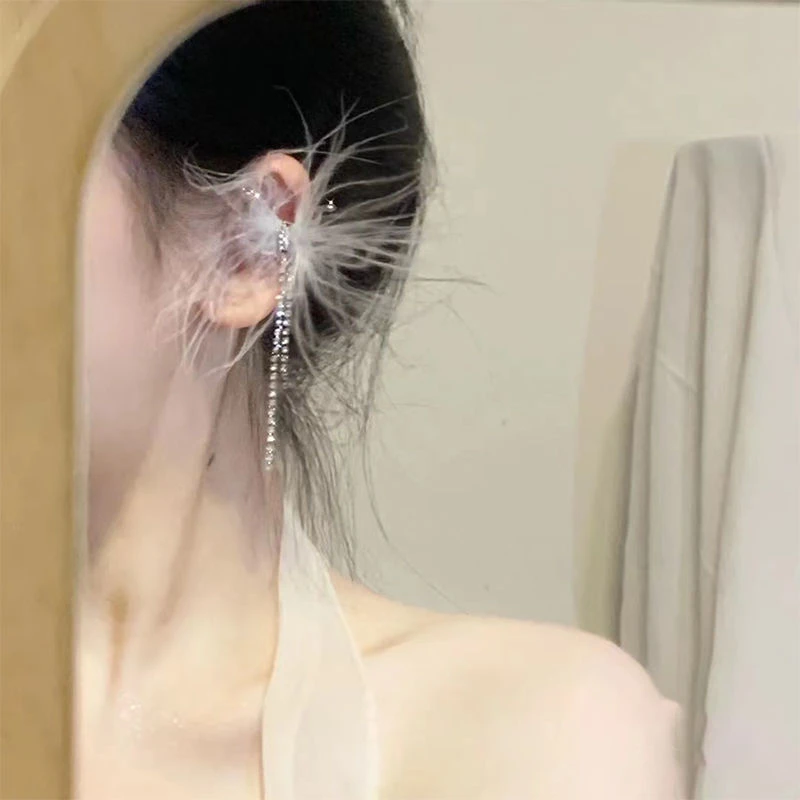 合金耳饰 羽毛流苏无耳洞耳夹女轻奢高级感耳骨夹显脸小耳饰