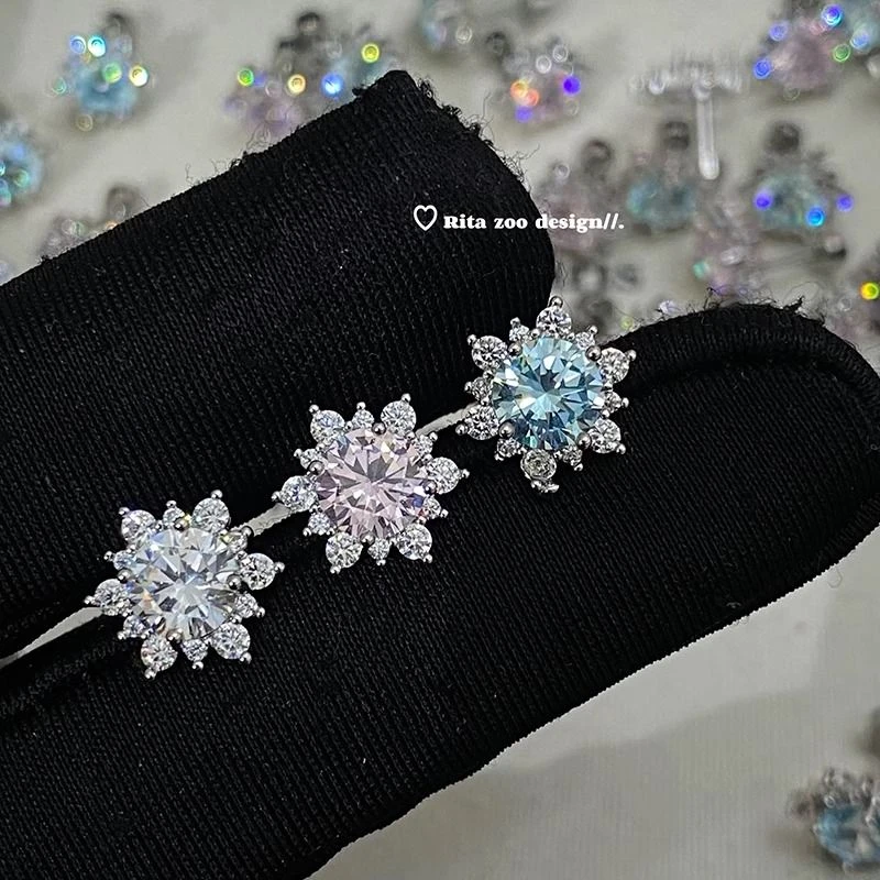 巨无敌爆闪雪花清冷高级感精致小众平底耳钉耳饰