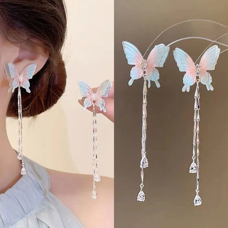 蝴蝶流苏耳环女小众独特夏天耳钉2024新款爆款轻奢高级感气质耳饰