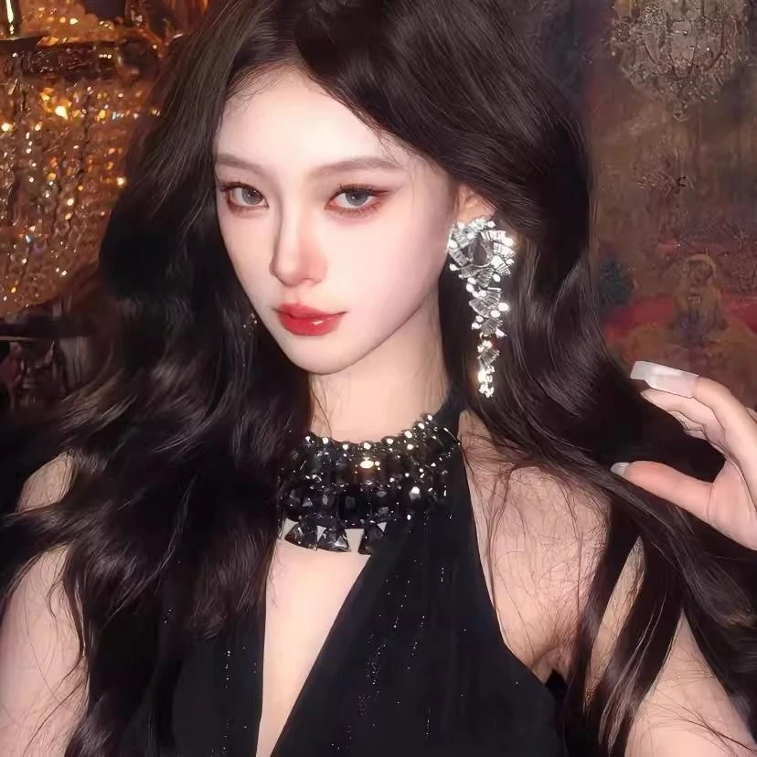 合金仿水晶耳饰 超闪夸张长款耳环轻奢精致重工耳钉礼千金配饰女