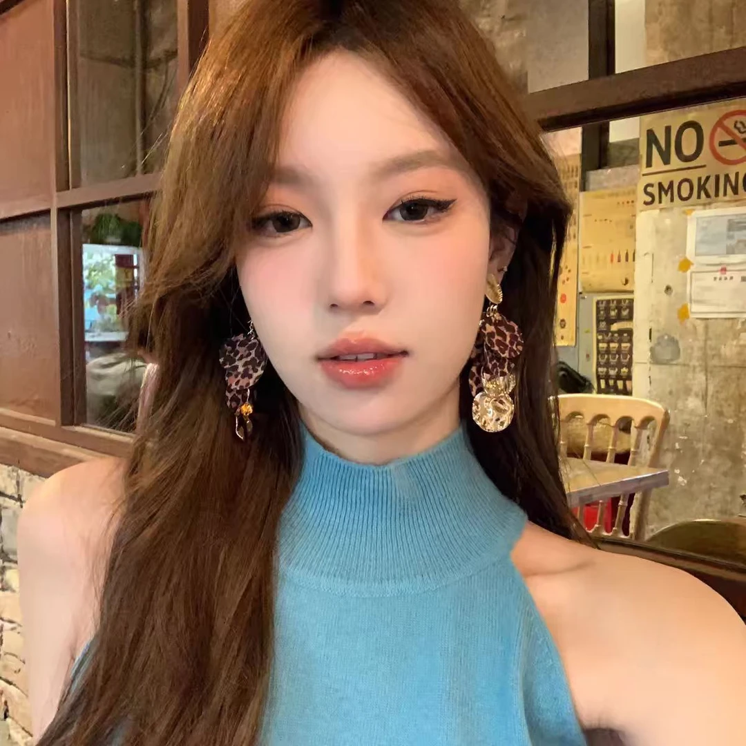 辣妹豹纹长款亮片流苏耳环显脸小精致气质秋冬耳钉雅丹风气质耳饰