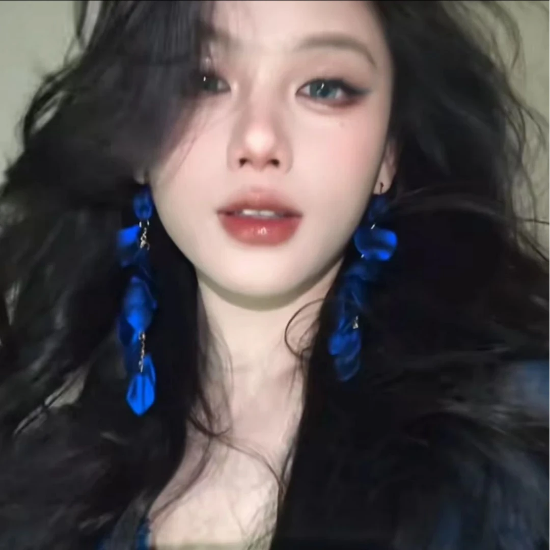 合金耳饰 梦核感蓝色花瓣耳环女复古夸张流苏耳坠高级感轻奢耳钉
