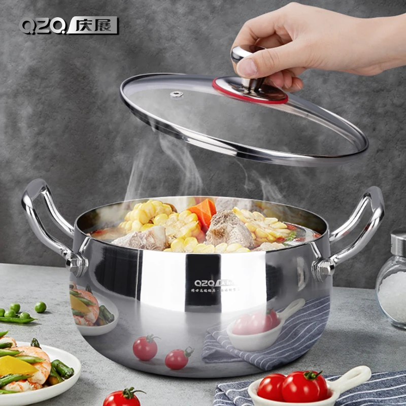 无涂层18-10不锈钢大肚汤锅家用蒸煮炖锅双耳煮锅不粘锅电磁炉