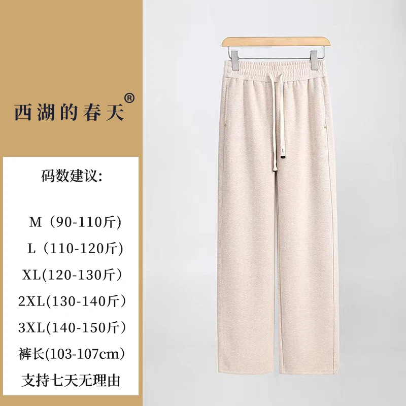 休闲裤女士时尚长裤宽松显瘦松紧腰垂感直筒裤休闲裤女H258888款