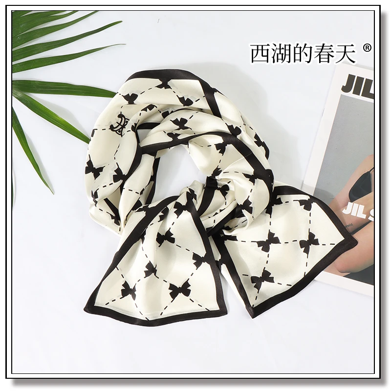 春秋新款桑蚕丝丝巾女搭配衬衫长条领巾女士时尚围巾C741894款