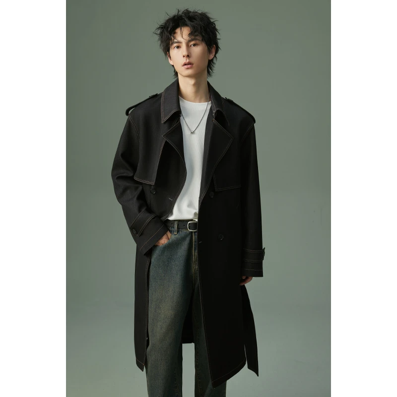 秋季新款风衣男士休闲外套时尚百搭潮流宽松英伦风帅气设计感01