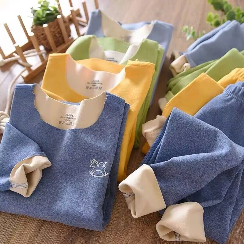 儿童无痕保暖内衣套装男童双面德绒秋冬自中大童发热女童秋衣秋裤