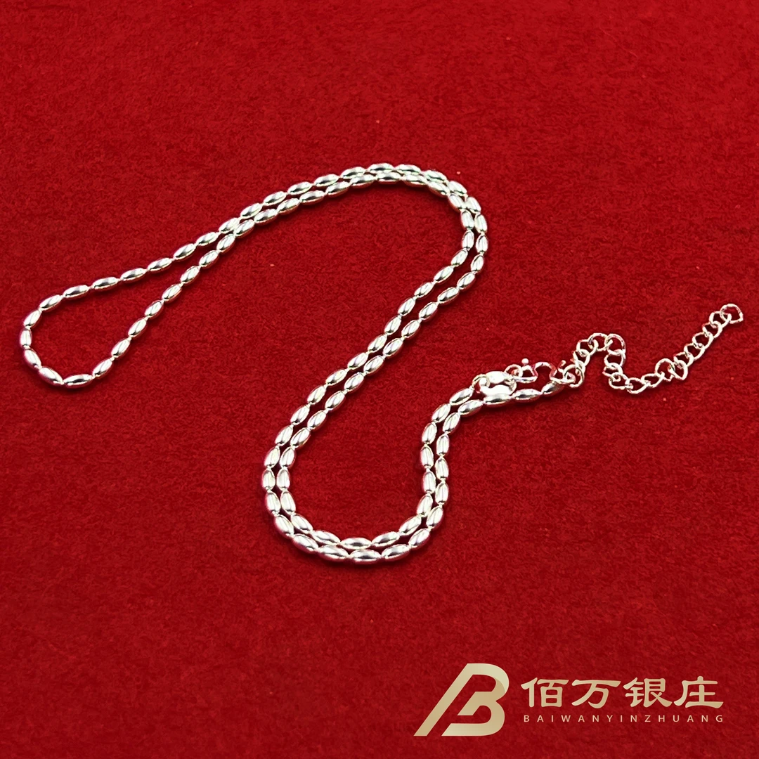 链子足银 【佰万银庄】米珠链手工时尚百搭简约素链气质经典个性