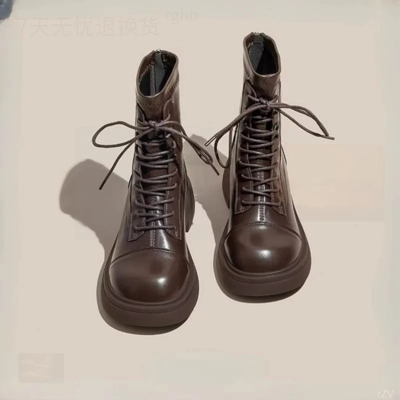 皮鞋女英伦风2024秋冬新款马丁靴女厚底短靴女款瘦瘦靴加绒显脚小