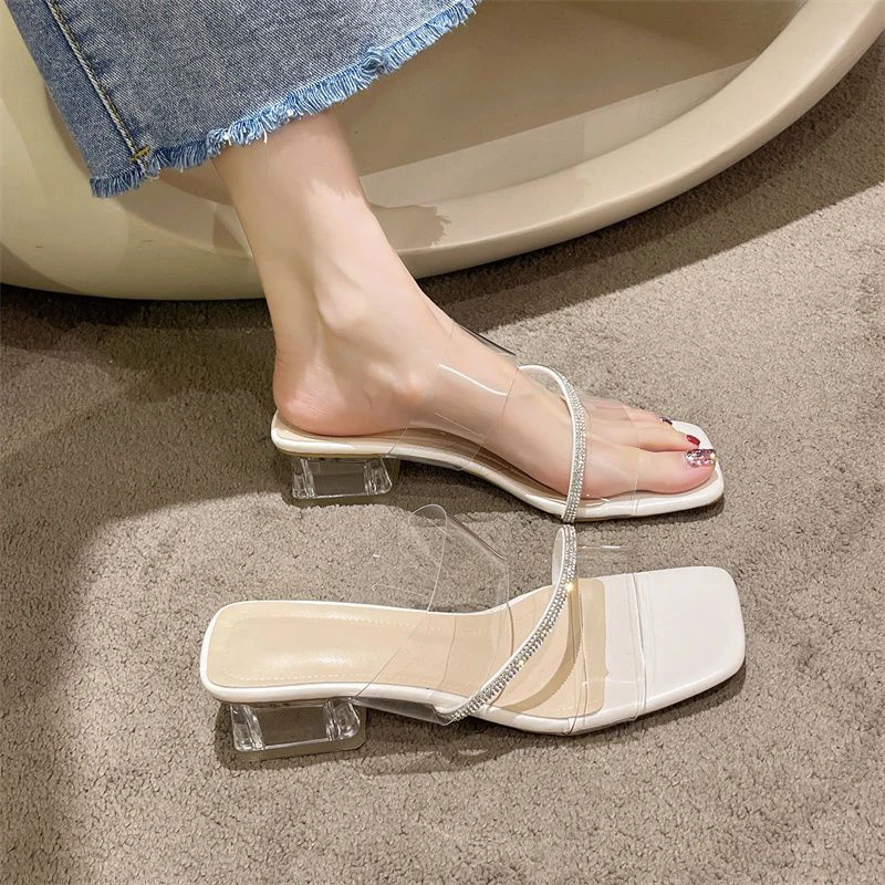 凉拖鞋女外穿百搭水钻2024夏季新款粗跟高跟仙女风防滑居家凉鞋女