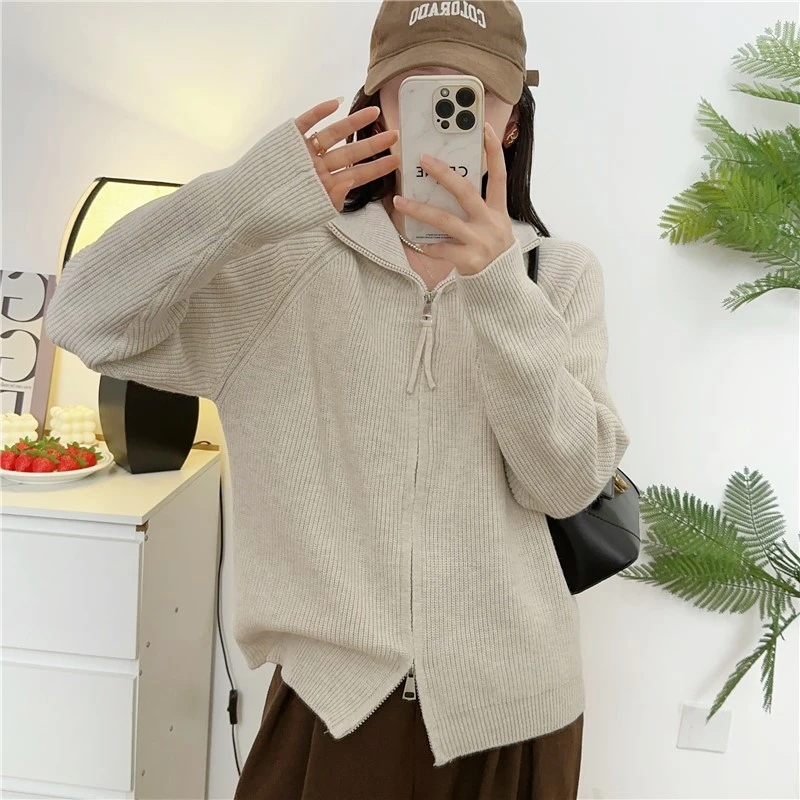 2024秋冬新款拉链打底立领毛衣针织衫开衫上衣洋气显瘦女外套A107