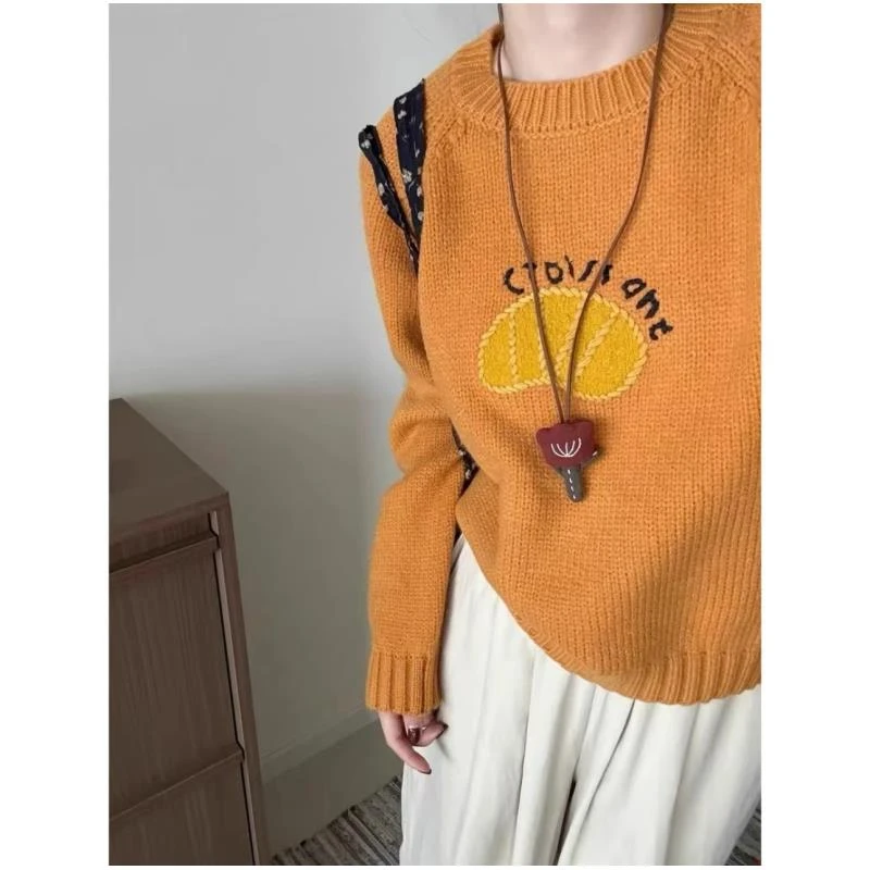 时尚高级南瓜刺绣毛衣针织衫显瘦打底衫上衣