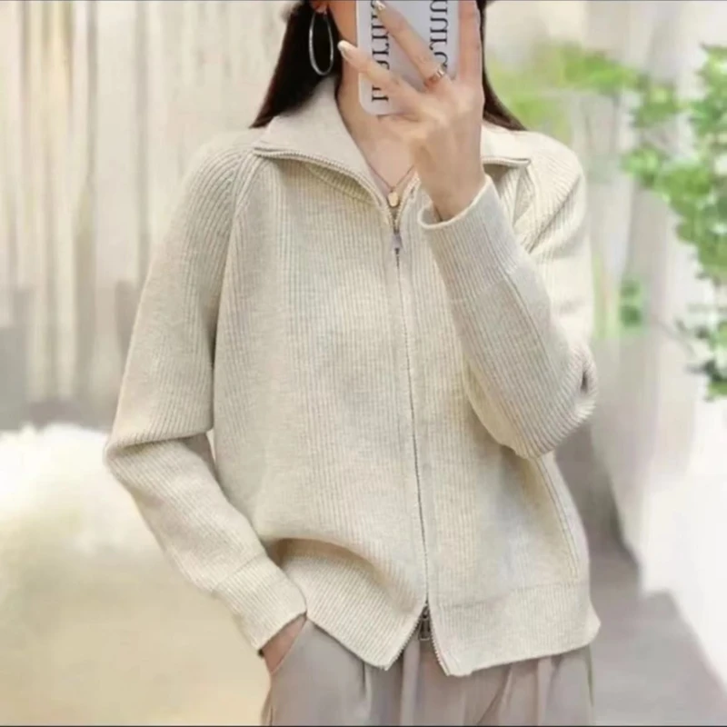 2024秋冬新款拉链打底立领毛衣针织衫开衫上衣洋气显瘦女外套A107